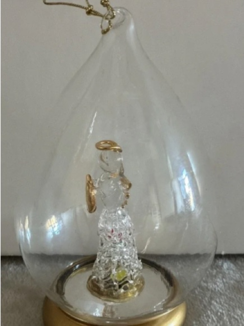 Glass Angel Teardrop Ornament with Gold Accents